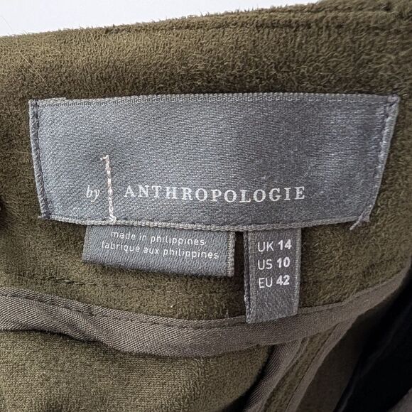 By Anthropologie Moss Green Vegan Faux Suede Sleeveless Midi Dress US 10 - Picture 9 of 12